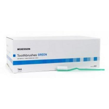 McKesson Toothbrush Adult, Soft Bristles, Straight Handle, Individually Wrapped, Green, Latex-free, 144 Count