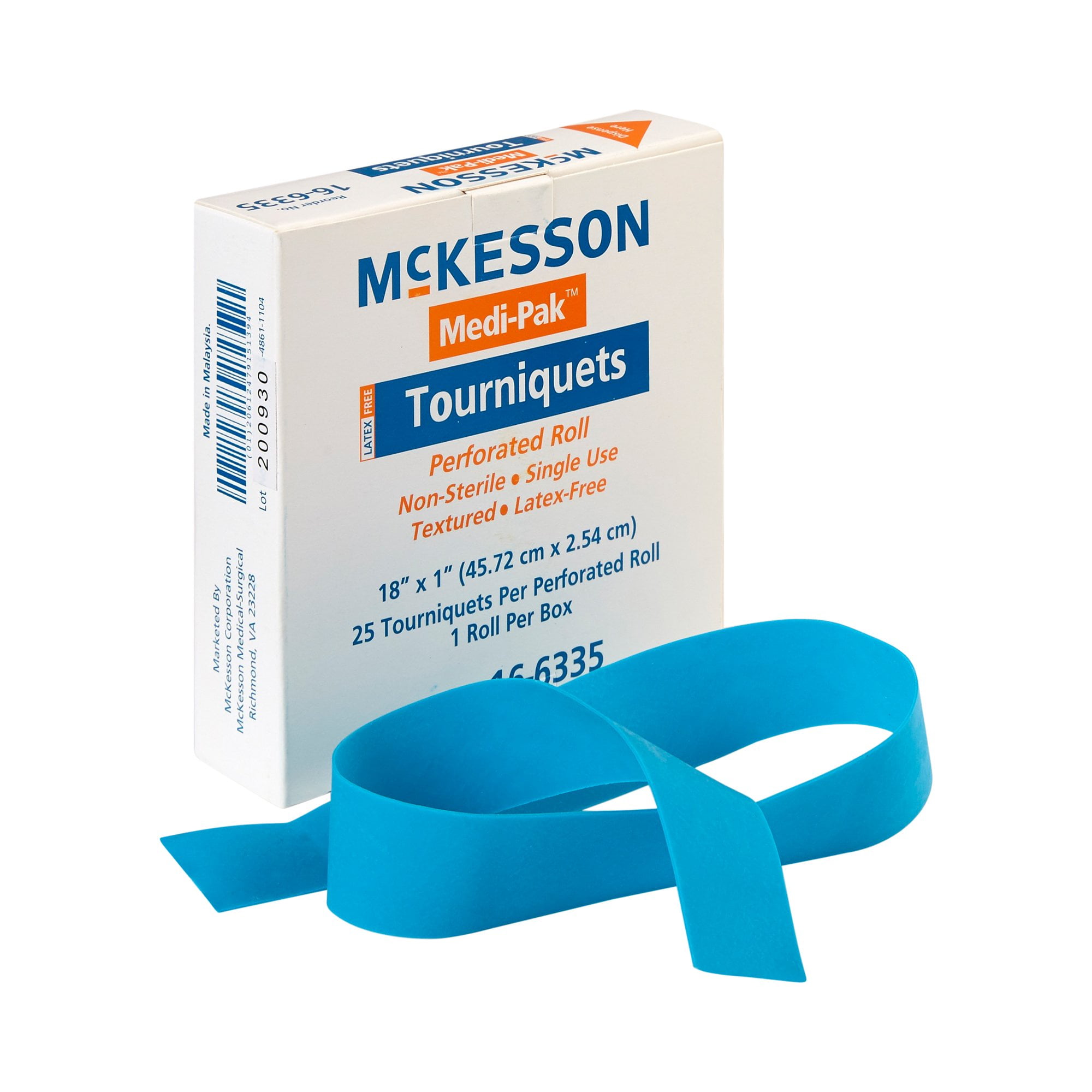 McKesson Tourniquet Band on Perforated Roll, Blue Elastic, 18" x 1", 25 count, 20 Packs, 500