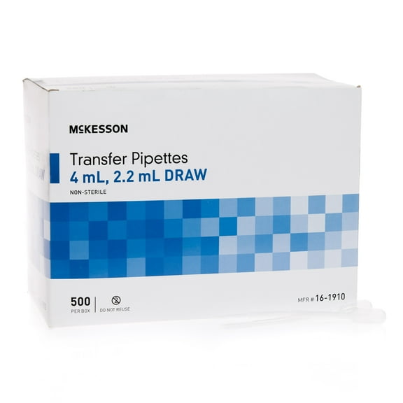 McKesson Transfer Pipette, Non-Sterile, 3.9 mL Capacity 0.5 mL to 1 mL Graduation Increments, 500 Count, 1 Pack
