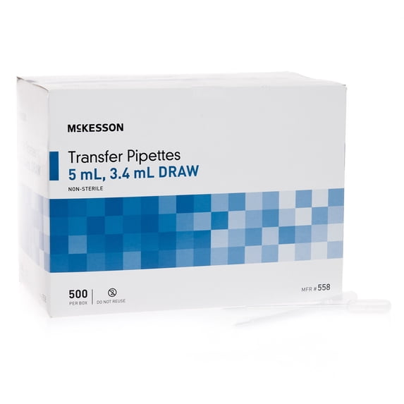 McKesson Transfer Pipettes - Disposable Plastic Laboratory Supplies, 5 mL, 500 Count, 10 Packs, 5000 Total