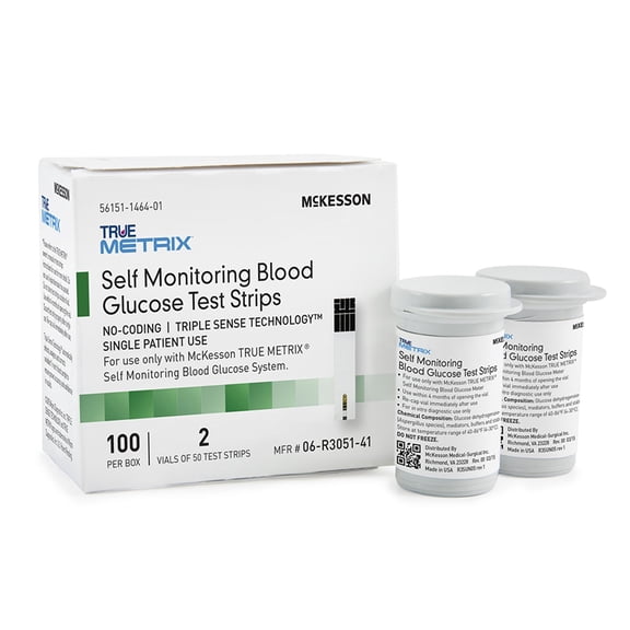McKesson True Metrix Self-Monitoring Blood Glucose Test Strips, Diabetes Supplies, 100 Strips, 1 Pack