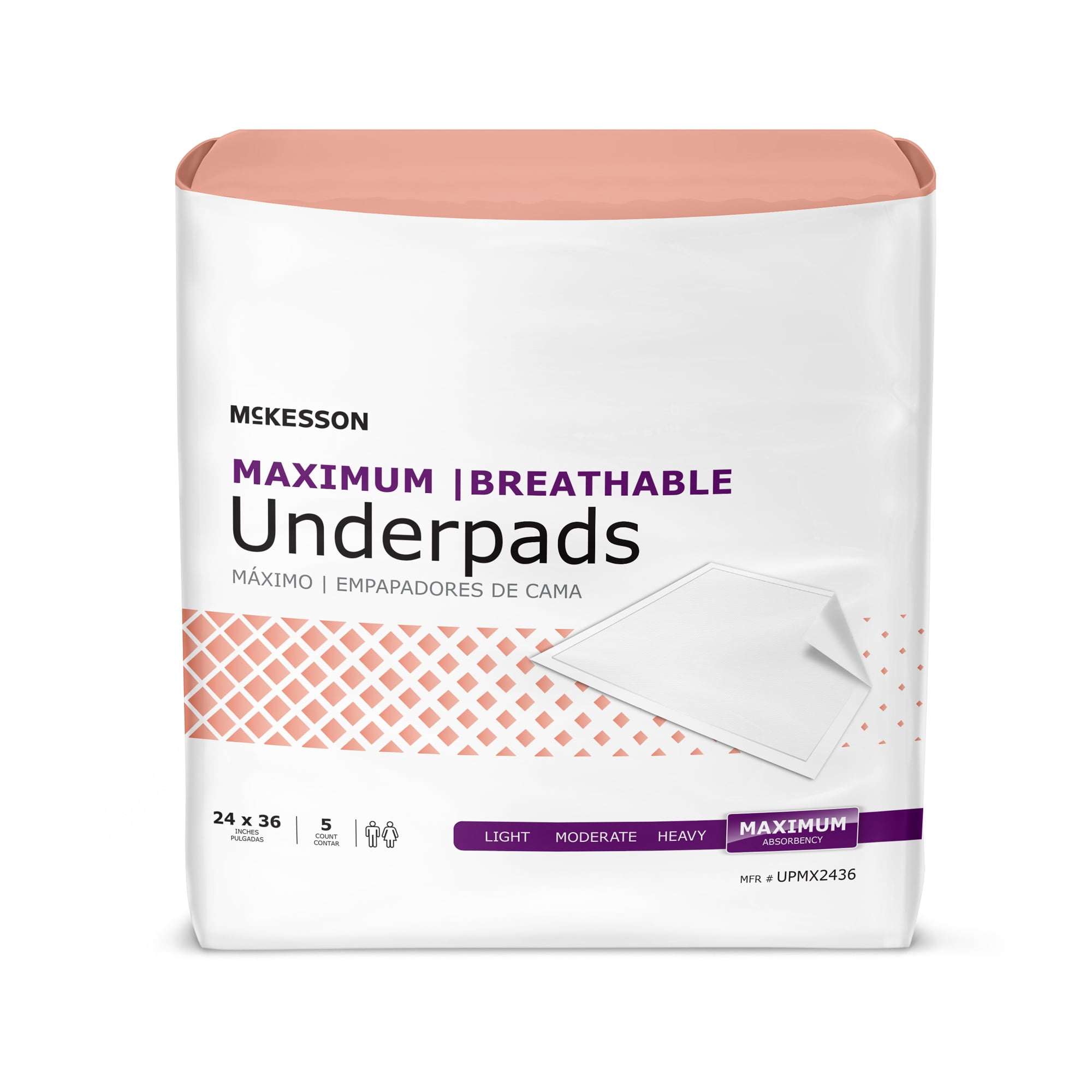 McKesson Ultimate Breathable Underpads for Incontinence, Maximum Absorbency - 24 in x 36 in, 5 Ct