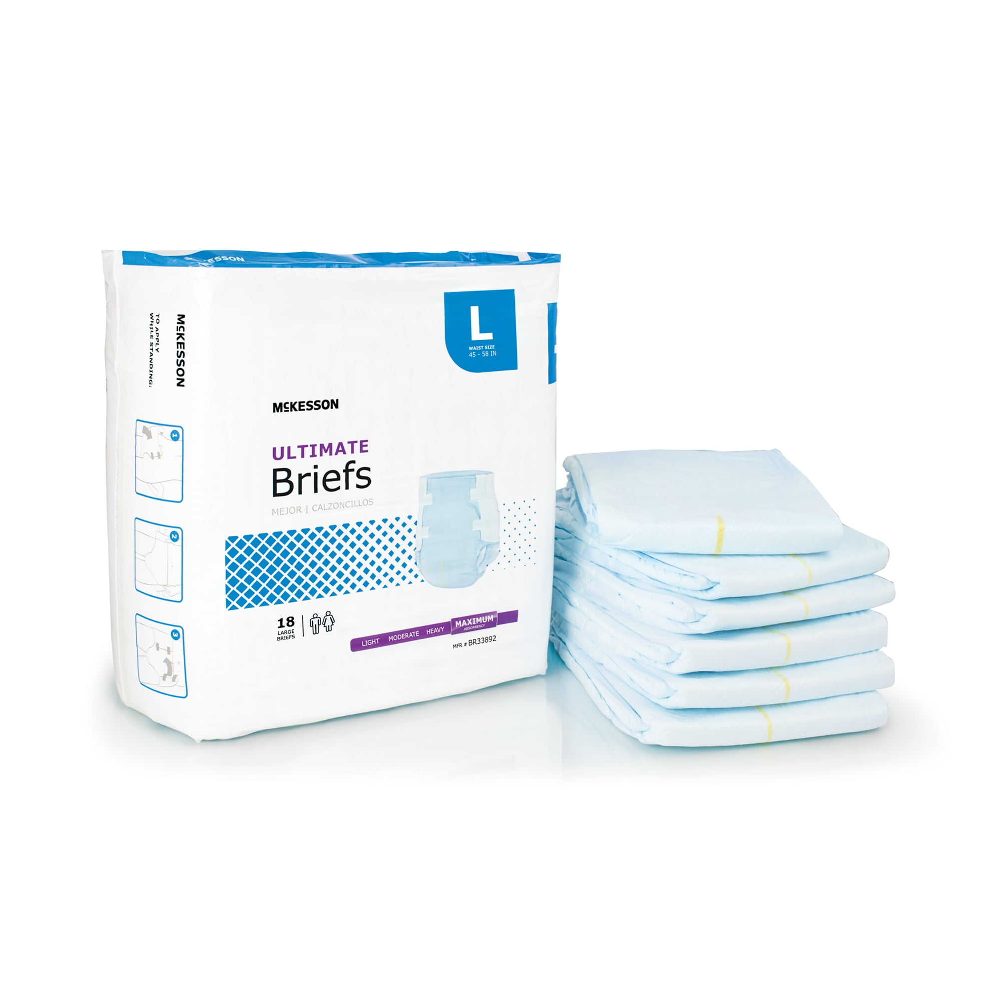 Adult Diapers Incontinence Briefs Large, 18 Pack - Overnight Heavy