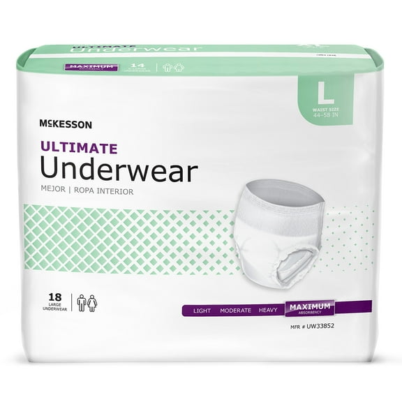 McKesson Ultimate Underwear, Incontinence, Maximum Absorbency, Large, 18 Ct