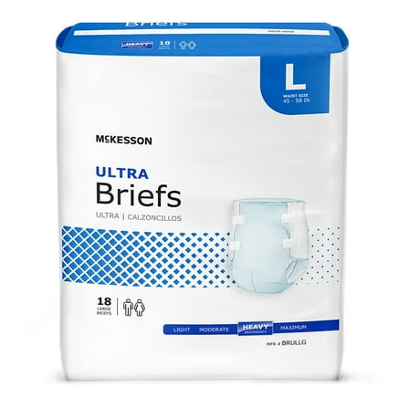 McKesson Ultra Incontinence Briefs - Absorbent, Disposable, Unisex - Large, 18 Count, 4 Packs, 72 Total