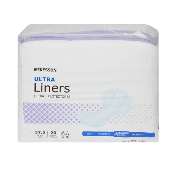 McKesson Ultra Incontinence Liners - Heavy Absorbency, Contoured, Unisex, Adult - One Size Fits Most, 27 1/5 in Long, 20 Count, 1 Pack