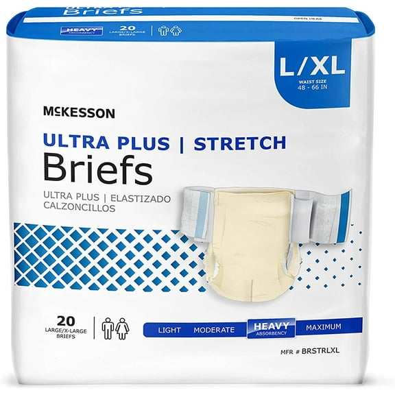 McKesson Ultra Plus Stretch Adult Comfort Fit Absorbent Incontinence Underwear, Large/X-Large, Heavy Absorbency, 80 Count