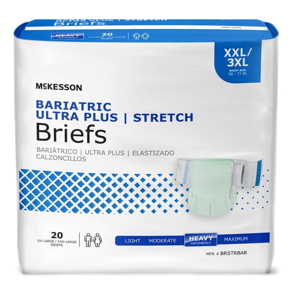 McKesson Ultra Plus Stretch Adult Incontinence Brief 2X-Large / 3X-Large Heavy Absorbency Stretch, BRSTRBAR, 74, 80 Ct