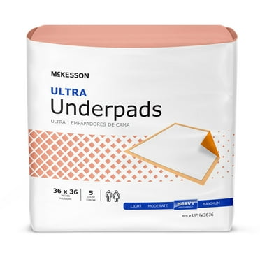 McKesson Ultra Underpads for Incontinence, Heavy Absorbency - 36 in x 36 in, 5 Ct