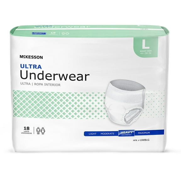 McKesson Ultra Underwear, Incontinence, Heavy Absorbency, Large, 18 Ct