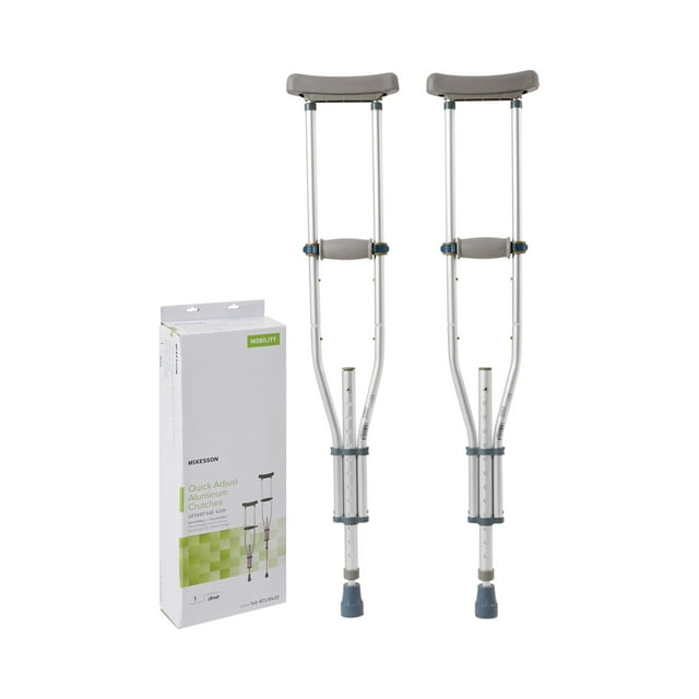 McKesson Universal Aluminum Crutches, QuickAdjust, PushButton All Ages, 2 Box