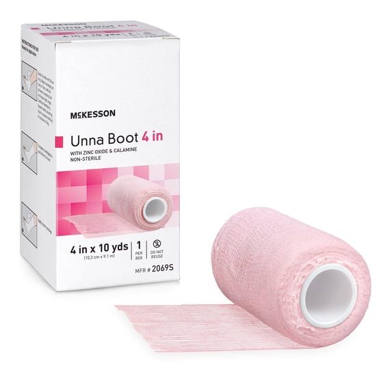 McKesson Unna Boot Pink 4" x 10 Yd with Zinc Oxide 2069S, 12 Ct