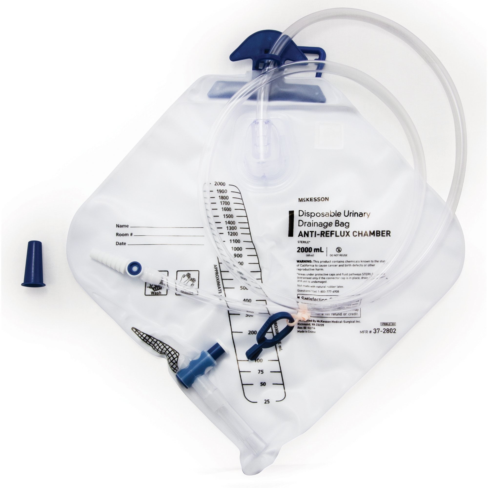 McKesson Urinary Drain Bag Anti-Reflux Valve Sterile 2000 mL Vinyl, 5 Count | 37-2802