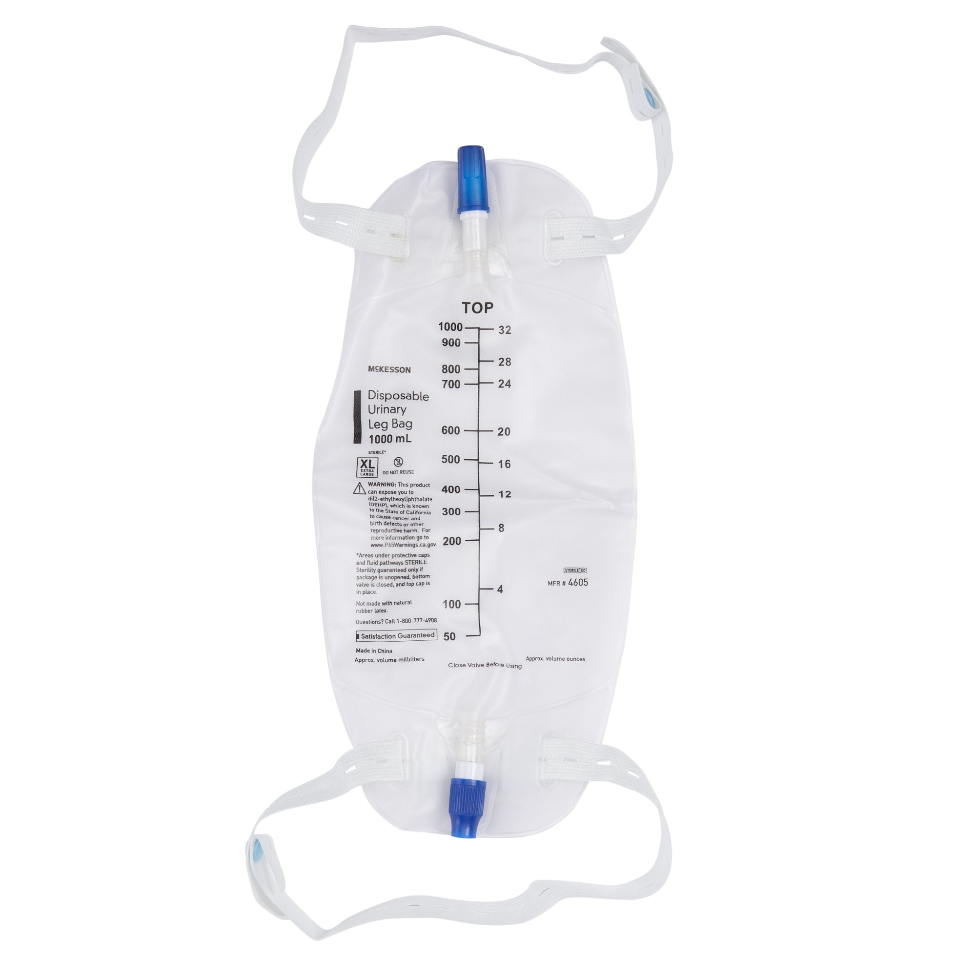McKesson Urinary Leg Bag Anti-Reflux Valve Sterile 1000 mL Vinyl, 5 Count | 4605