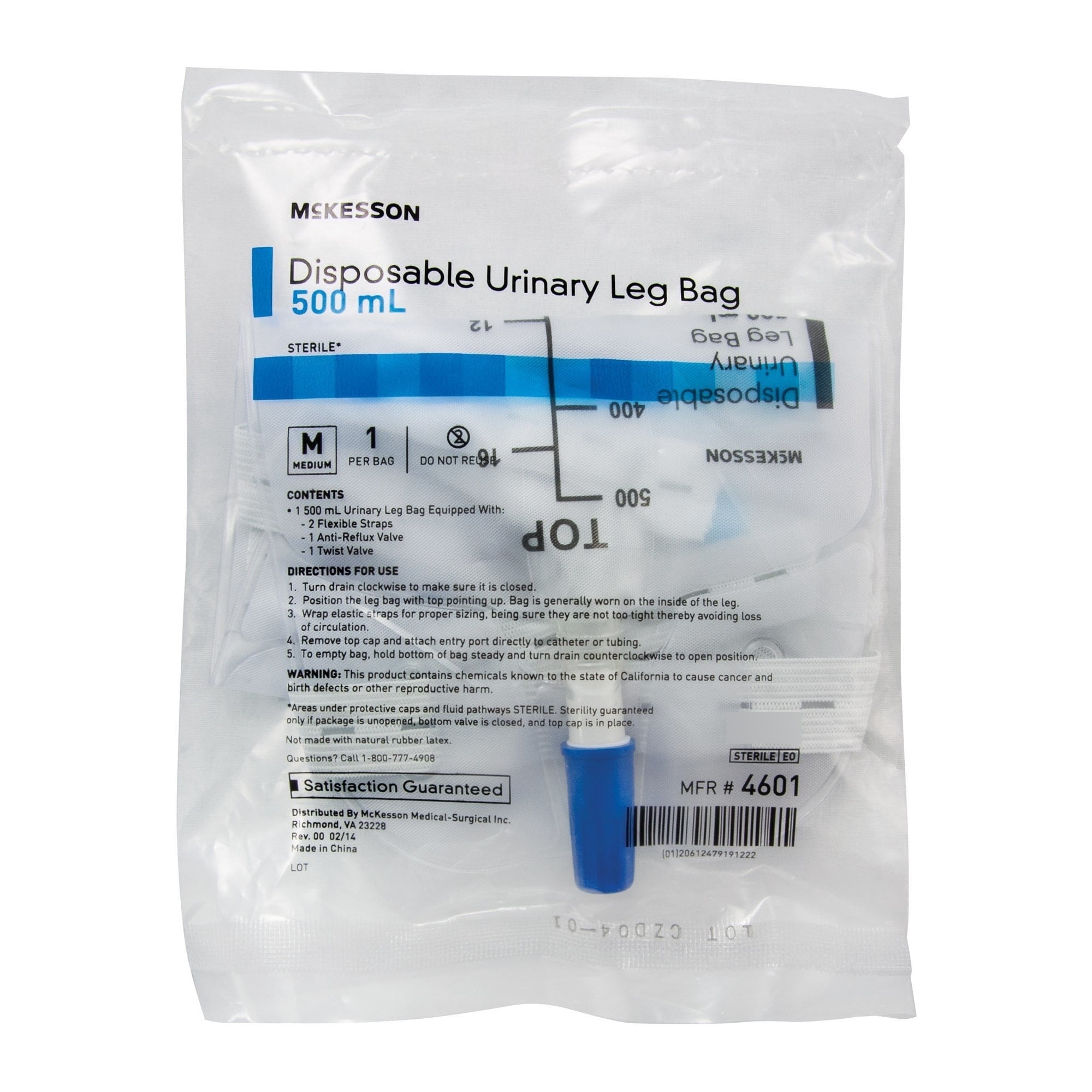 McKesson Urinary Leg Bag Anti-Reflux Valve Sterile 500 mL Vinyl, 5 Count | 4601