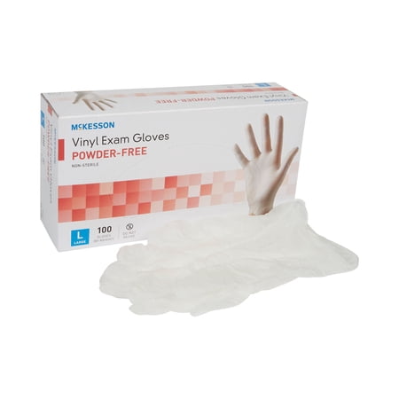McKesson Vinyl Exam Gloves, Powder-Free, Disposable Medical Glove - Large, 100 Count, 1 Box