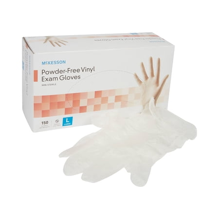McKesson Vinyl Exam Gloves, Powder-Free, Disposable Medical Glove, Large, 150 Count, 1 Box