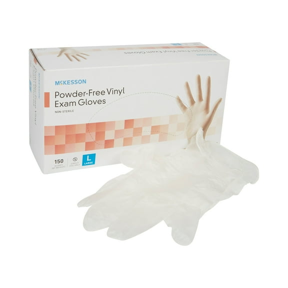 McKesson Vinyl Exam Gloves, Powder-Free, Disposable Medical Glove, Large, 150 Count, 10 Boxes, 1500 Total