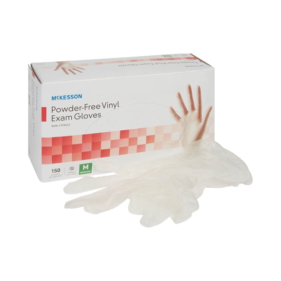 McKesson Vinyl Exam Gloves, Powder-Free, Disposable Medical Glove, Medium, 150 Count, 1 Box