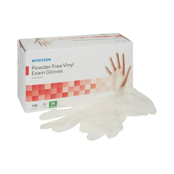 McKesson Vinyl Exam Gloves, Powder-Free, Disposable Medical Glove, Medium, 150 Count, 10 Boxes, 1500 Total
