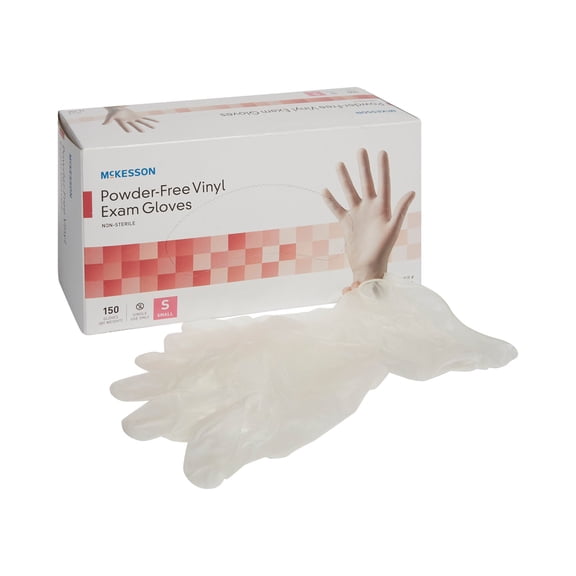 McKesson Vinyl Exam Gloves, Powder-Free, Disposable Medical Glove, Small, 150 Count, 1 Box