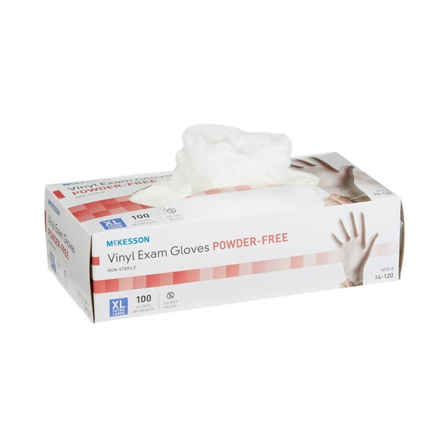 McKesson Vinyl Exam Gloves, PowderFree, Disposable Medical Glove XL