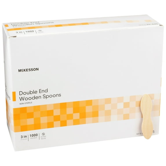 McKesson Wooden Spoons - Double Ended, Disposable Medical Spoon, 3 in, 1000 Ct