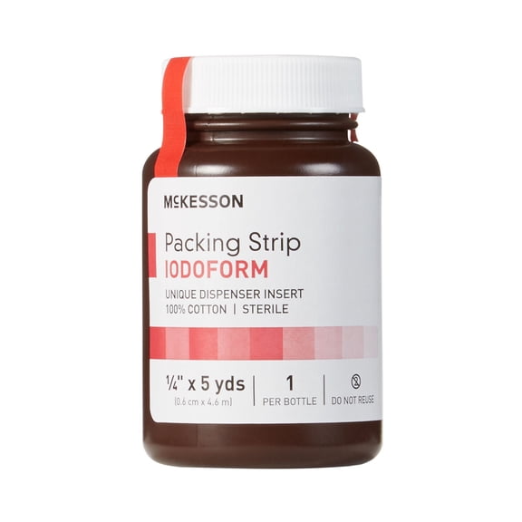 McKesson Wound Packing Strip with Iodoform, Cotton Gauze Strip, 1/4 in x 5 yd, 12 Ct