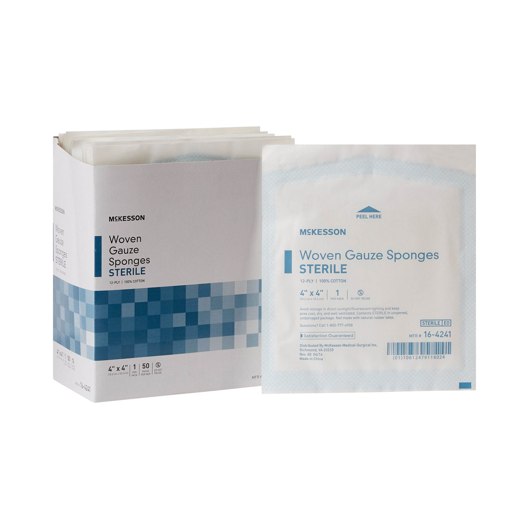 McKesson Woven Gauze Sponges, 12Ply, Sterile Cotton, 4 in x 4 in, 50