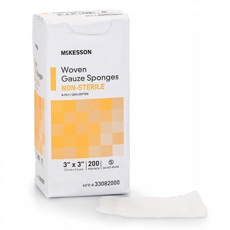 McKesson Woven Gauze Sponges Cotton, 8-Ply, 3 Inches x 3 Inches, Square, White, Non-sterile, 200 Count
