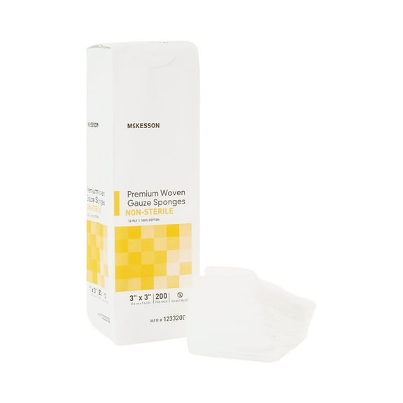 McKesson Woven Gauze Sponges, Non-Sterile 12-Ply Wound Pads, 3 in x 3 in, 200 per Pack, 20 Packs, 4000 Total