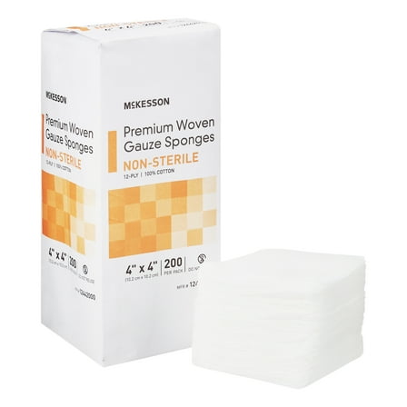 McKesson Woven Gauze Sponges, Non-Sterile 12-Ply Wound Pads, 4 in x 4 in, 200 per Pack, 1 Pack