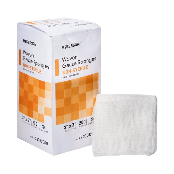 McKesson Woven Gauze Sponges, Non-Sterile 8-Ply Wound Pads, 3 in x 3 in, 200 per Pack, 1 Pack