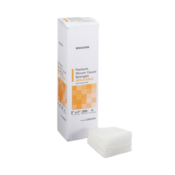 McKesson Woven Gauze Sponges, Non-Sterile Absorbent Wound Pad - 2 in x 2 in, 200 per Pack, 1 Pack