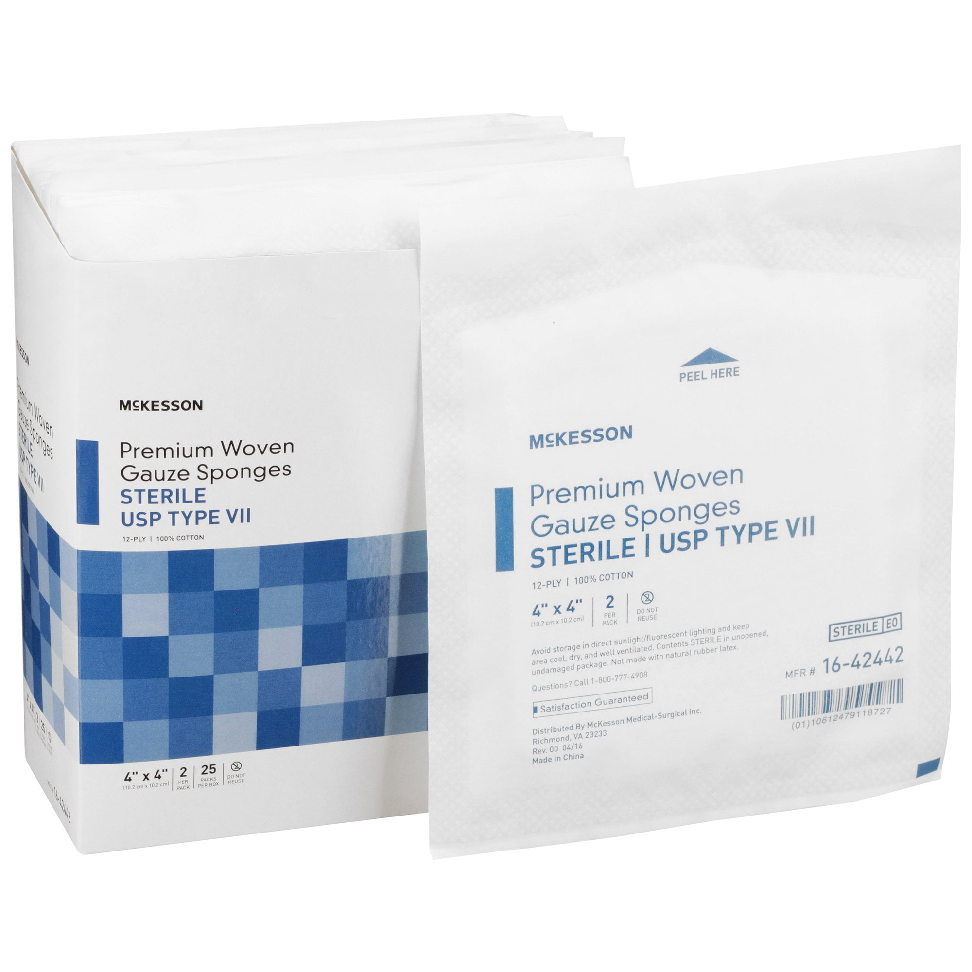 McKesson Gauze Sponges, Woven Cotton Wound Pads, 4 in x 4 in, 2 per Pack, 600 Packs, 1200 Total