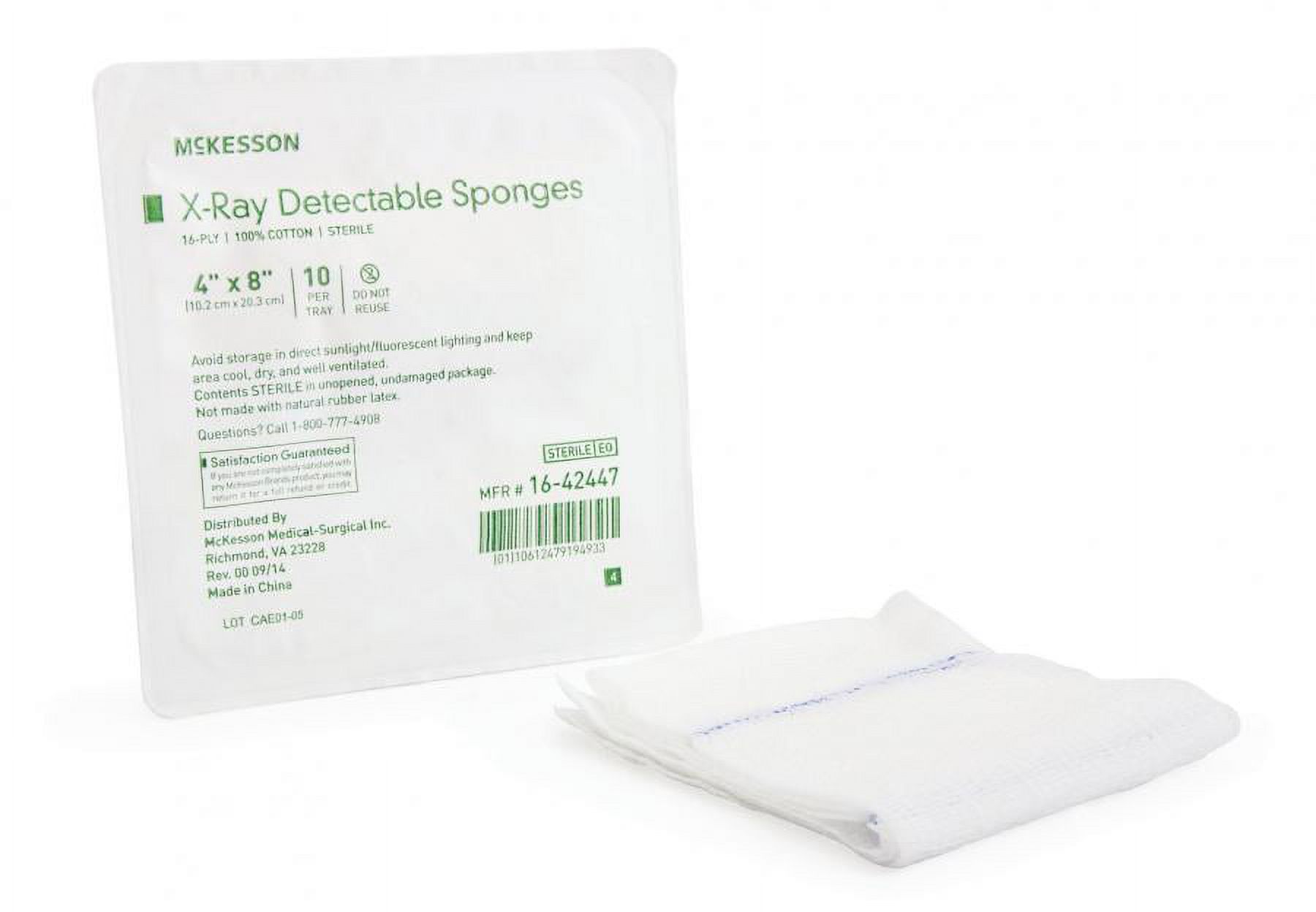 McKesson XRayDetectable Gauze Sponge, Sterile, 16Ply 100 Cotton, 4