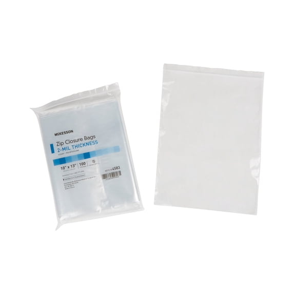 McKesson Zip Closure Bags - Disposable Clear Bag with Reclosable Zipper, 10 in x 13 in, 100 Count, 1 Pack