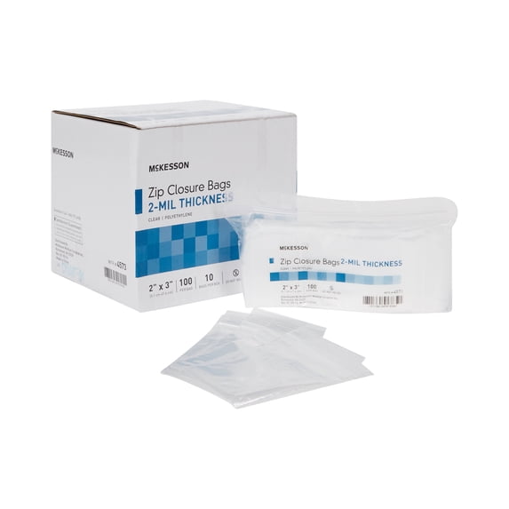 McKesson Zip Closure Bags - Disposable Clear Bag with Reclosable Zipper, 2 in x 3 in, 100 Count, 100 Packs, 100 Total