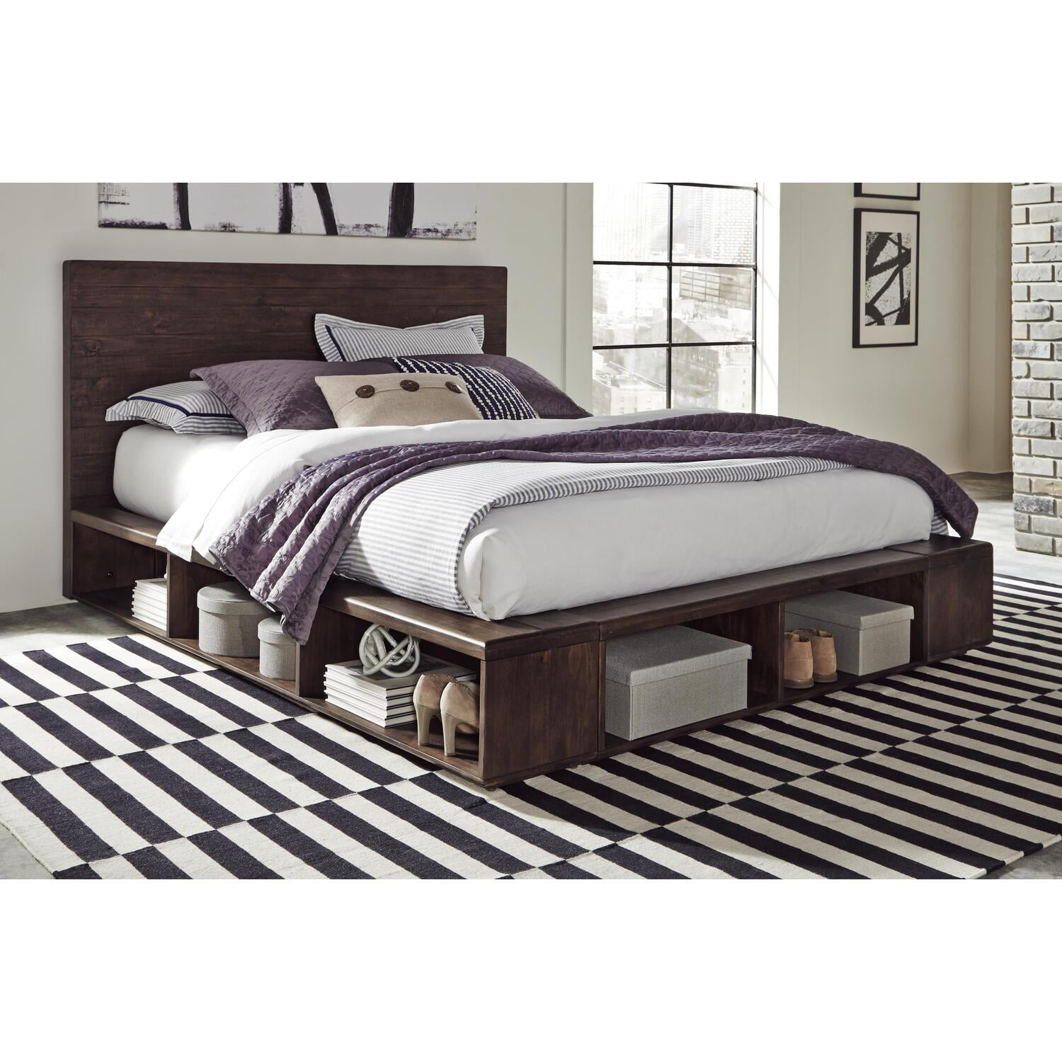 McKinney Queensize Solid Wood Low Platform Storage Bed in Espresso