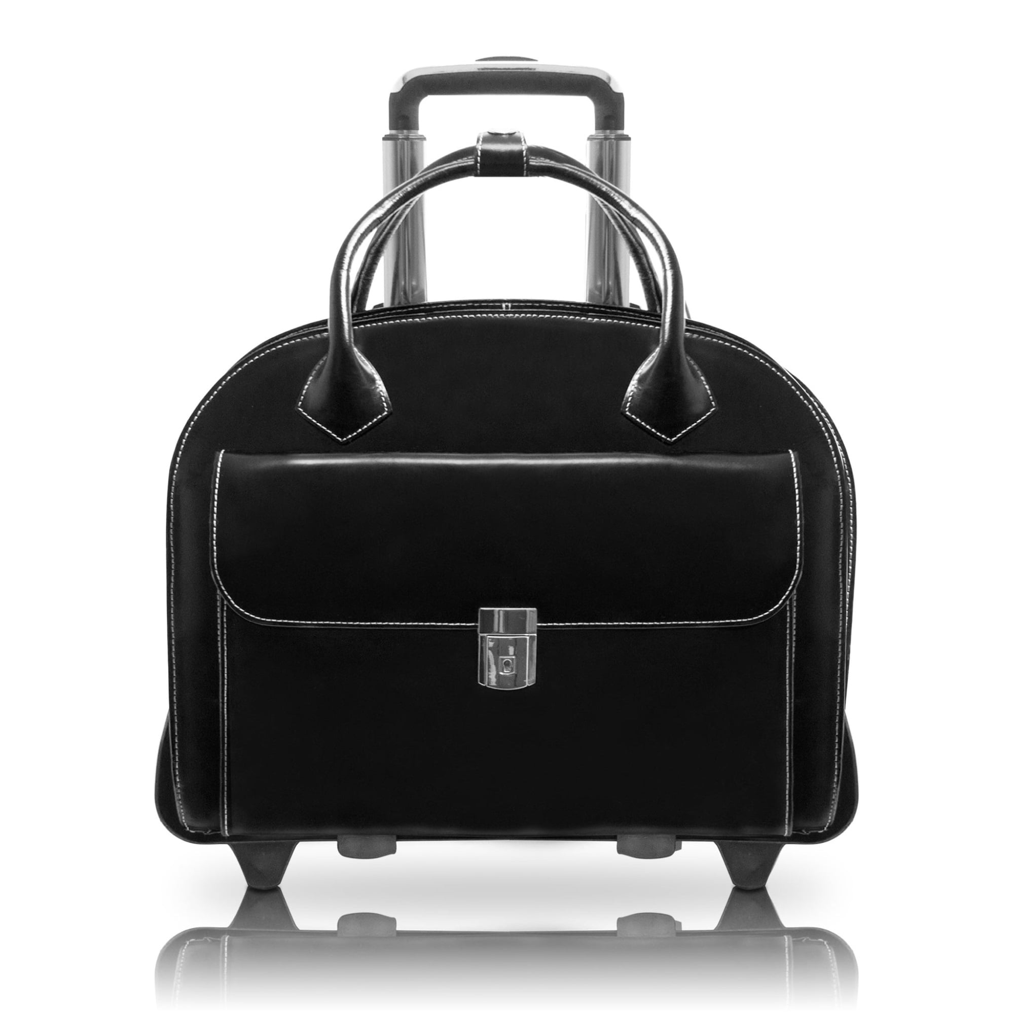 McKlein 15.4" Glen Ellyn 2-in-1 Removable-Wheeled Ladies' Leather Briefcase with Removable Sleeve - Black 94365