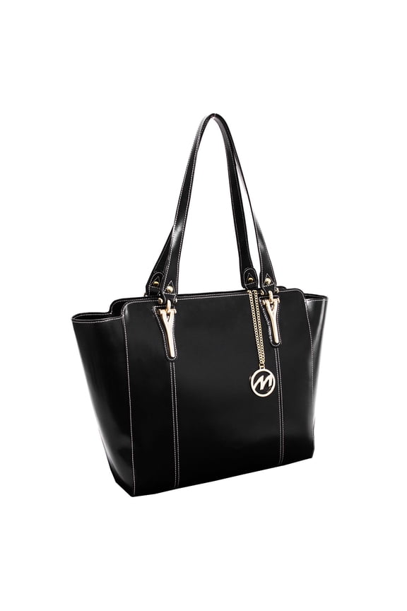 McKlein ALICIA, Ladies' Tote with Tablet Pocket, Top Grain Cowhide Leather, Black (97515)