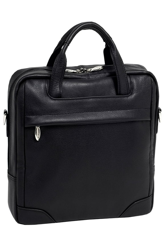 McKlein BRIDGEPORT, Large Laptop Briefcase, Pebble Grain Calfskin Leather, Black (15475)