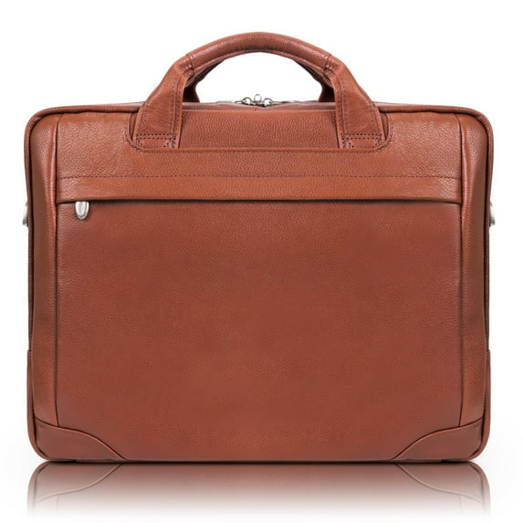 McKlein BRIDGEPORT, Large Laptop Briefcase, Pebble Grain Calfskin Leather, Brown (15474)