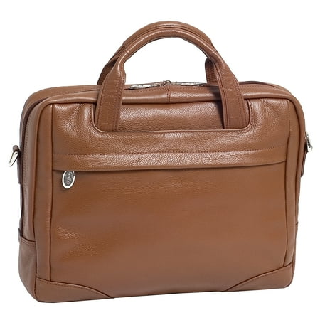 McKlein BRIDGEPORT, Large Laptop Briefcase, Pebble Grain Calfskin Leather, Brown (15474)