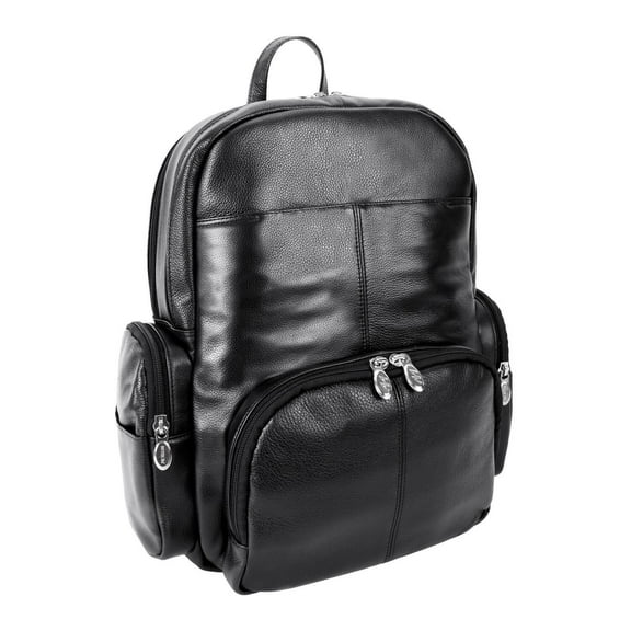 McKlein CUMBERLAND, Leather Dual Compartment Laptop Backpack, Pebble Grain Calfskin Leather, Black (88365)
