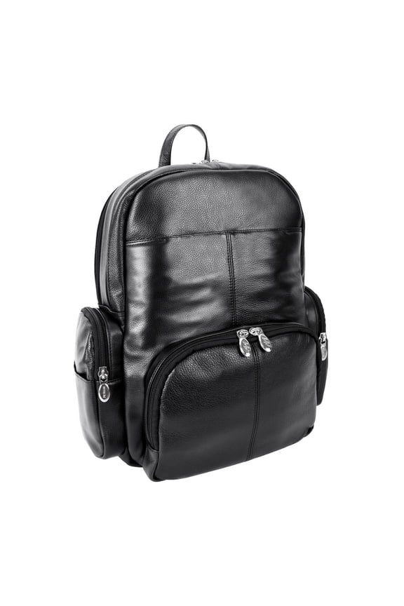 McKlein CUMBERLAND, Leather Dual Compartment Laptop Backpack, Pebble Grain Calfskin Leather, Black (88365)