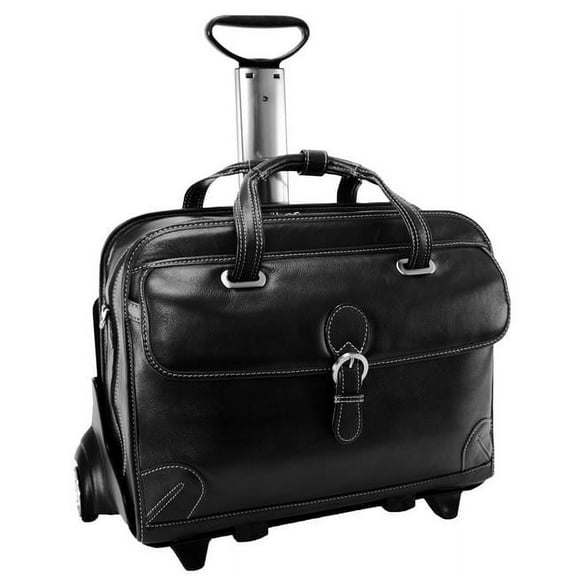McKlein  Carugetto Black Leather Detachable Wheeled Laptop Case - Black