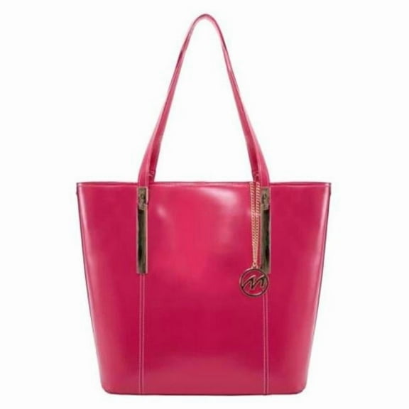 McKlein Cristina Leather Shoulder Tote Bag- Fuchsia - 13.5 x 6 x 14 in.