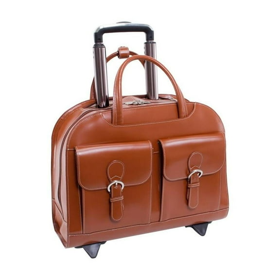 McKlein DAVIS, Wheeled Ladies' Laptop Briefcase, Top Grain Cowhide Leather with Faux Leather Trim, Brown (96184A)