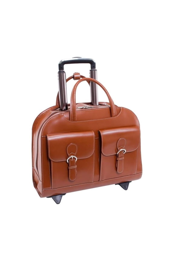 McKlein DAVIS, Wheeled Ladies' Laptop Briefcase, Top Grain Cowhide Leather with Faux Leather Trim, Brown (96184A)